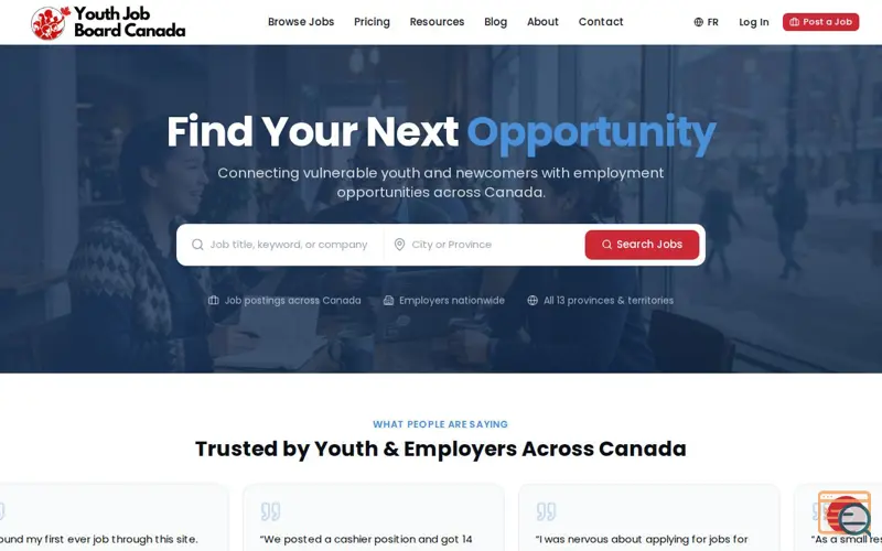 Screenshot of Youth Job Board Canada