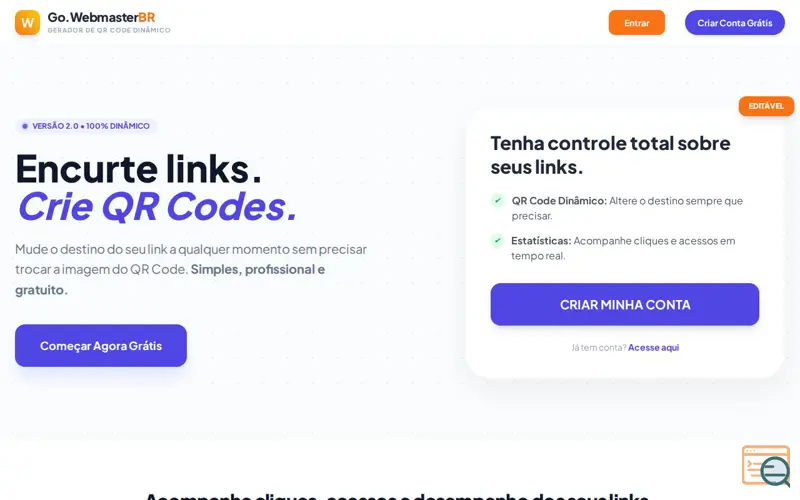 Screenshot of Go.WebmasterBR Link Shortener & QR Code