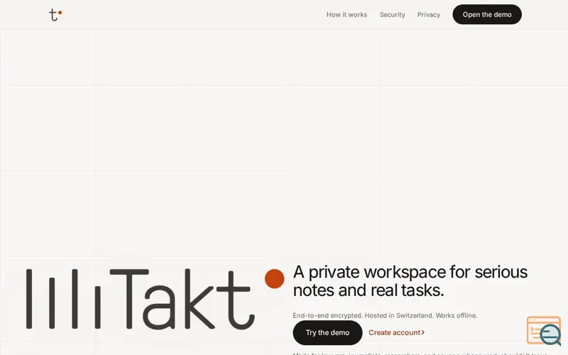Screenshot of Takt — Private notes and tasks