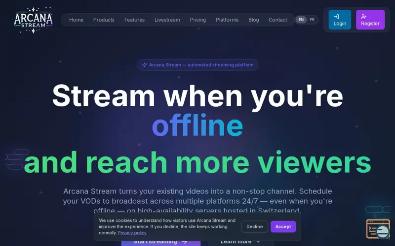 Screenshot of Arcana Stream