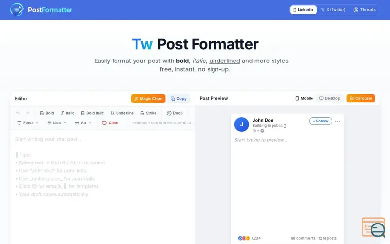 Screenshot of PostFormatter