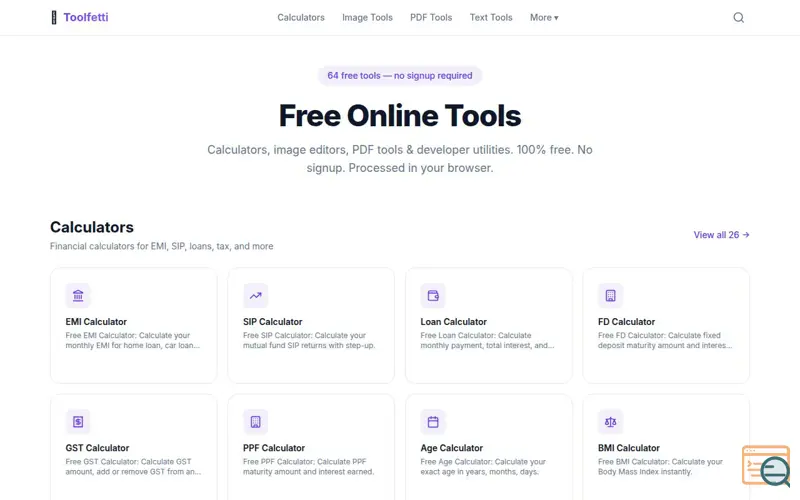 Screenshot of Toolfetti — 60+ Free Online Tools 