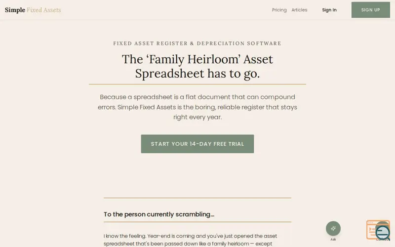 Screenshot of Simple Fixed Assets