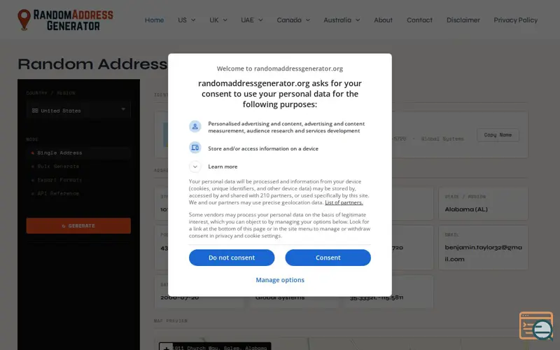 Screenshot of Random Address Generator