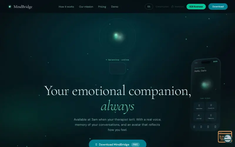 Screenshot of MindBridge — Tu acompañante emocional con IA, siempre disponible