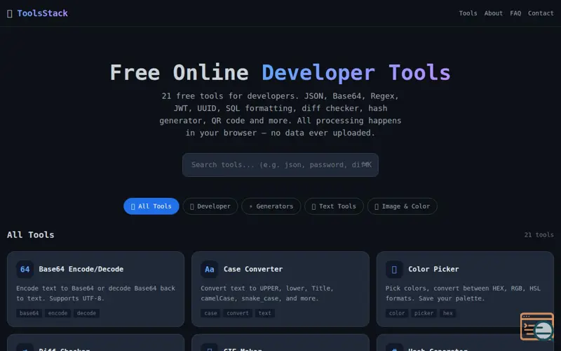 Screenshot of ToolsStack