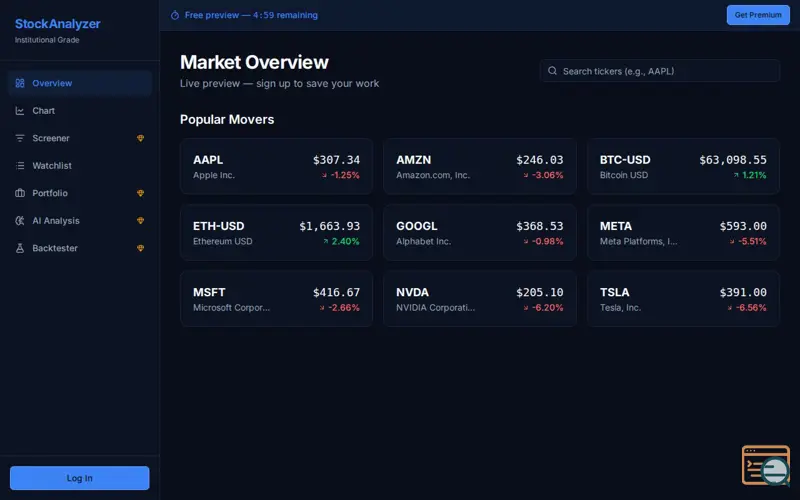 Screenshot of Stock & Crypto Analyzer