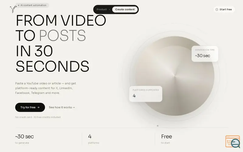 Screenshot of Yevia — Turn Any Video or Article into Social Posts