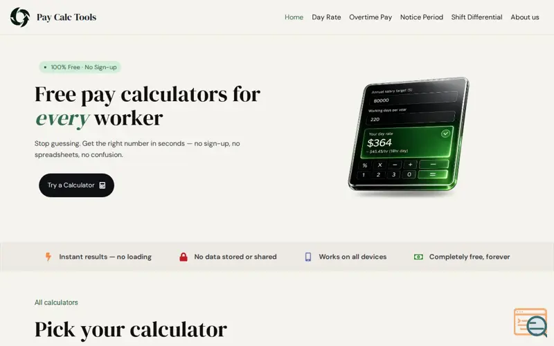 Screenshot of PayCalcTools
