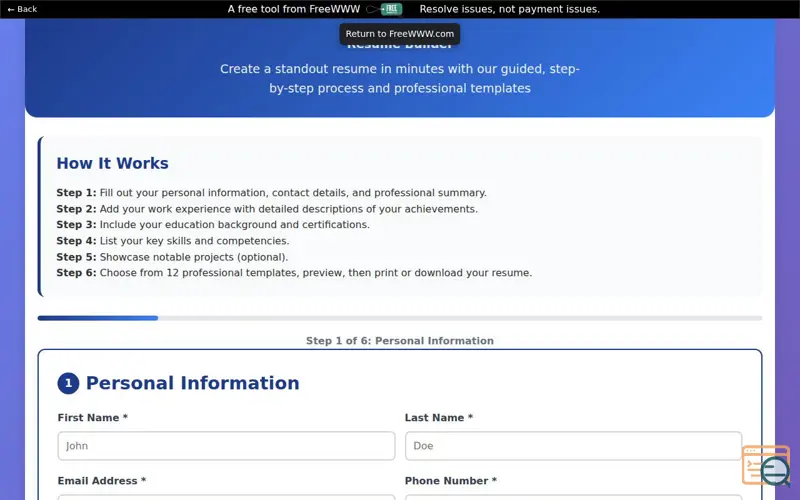 Screenshot of Resume Builder
