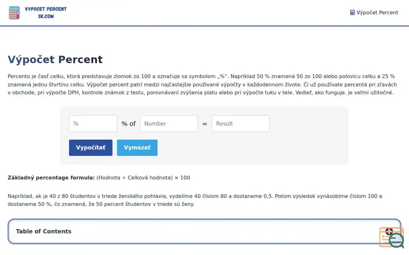 Screenshot of VypocetPercentSk