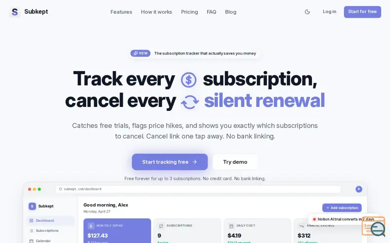 Screenshot of Subkept