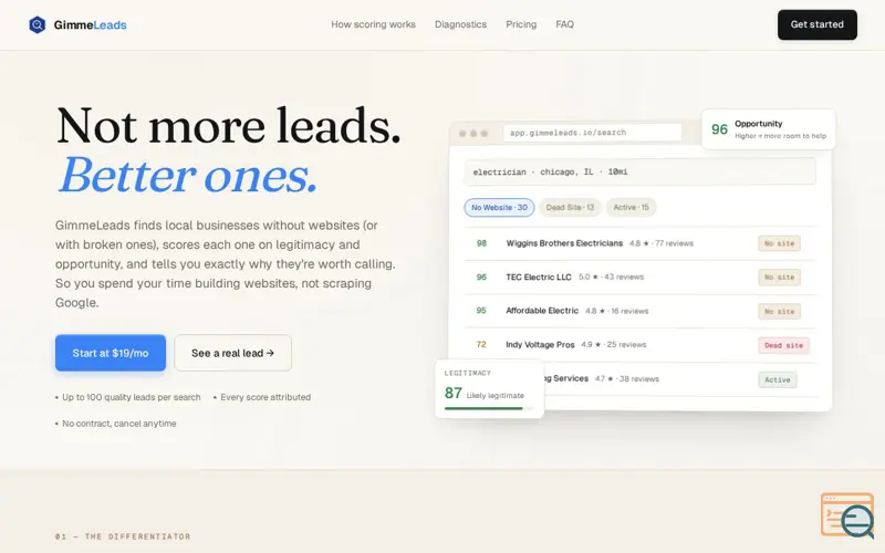 Screenshot of GimmeLeads
