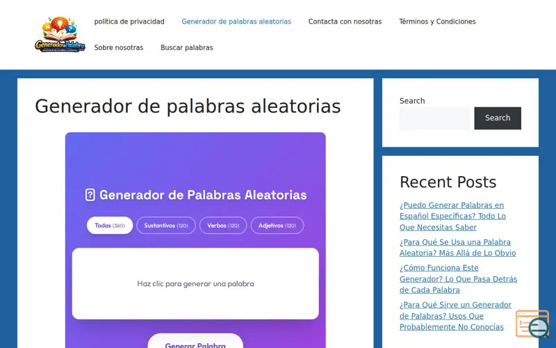 Screenshot of generadordepalabra.com 