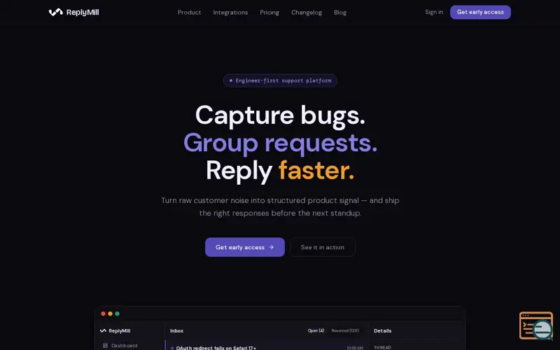 Screenshot of ReplyMill