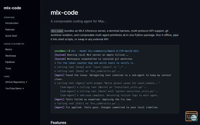 Screenshot of mlx-code