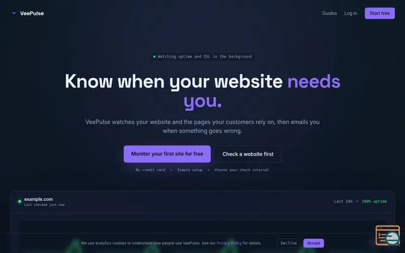 Screenshot of VeePulse — Simple Website Monitoring for Small Businesses