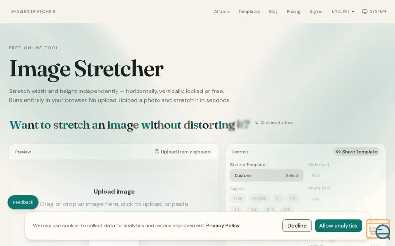 Screenshot of Image Stretcher — Stretch Width & Height Free Online