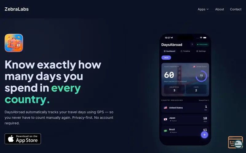 Screenshot of DaysAbroad
