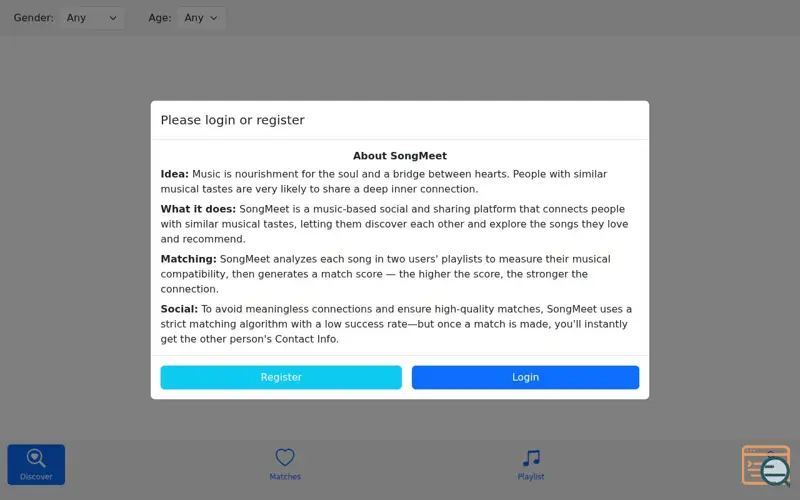 Screenshot of SongMeet