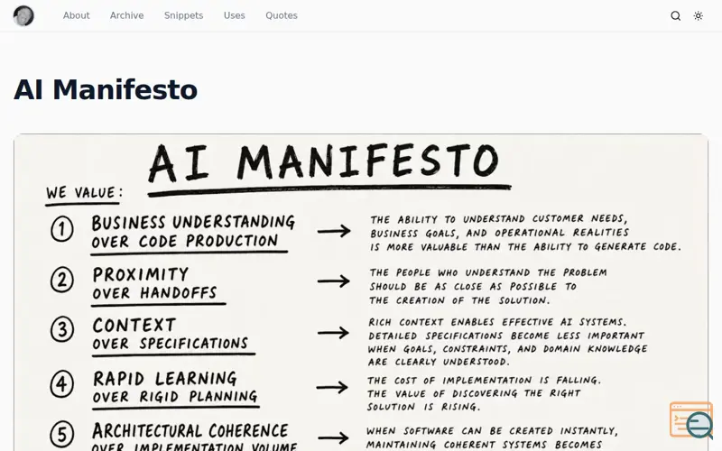 Screenshot of AI Manifesto