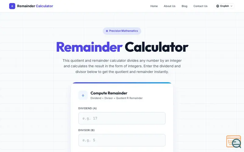 Screenshot of Remainder Calculator