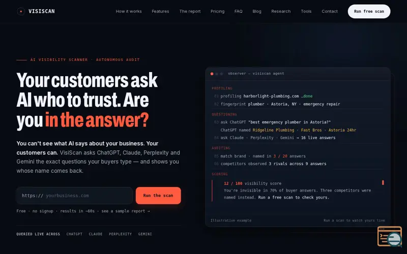 Screenshot of Is AI recommending your business? Free AI Visibility Scanner | VisiScan