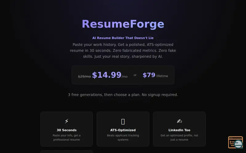 Screenshot of ResumeForge