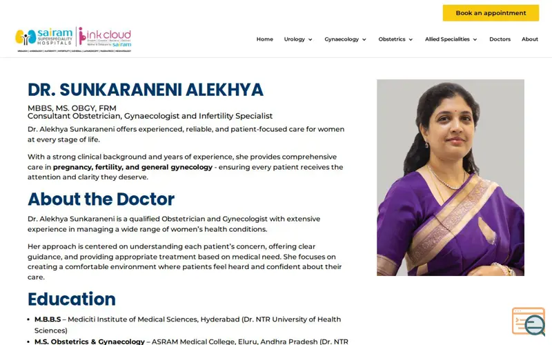 Screenshot of Sairam Superspeciality Hospital -