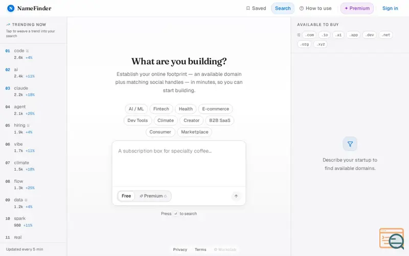 Screenshot of NameFinder.Dev