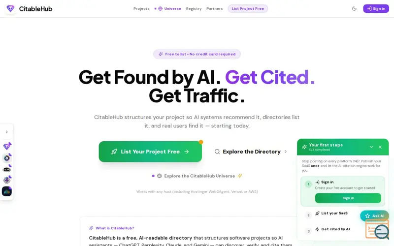 Screenshot of CitableHub, a launch using FreeAI