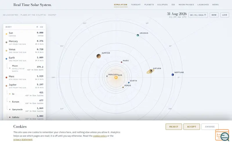 Screenshot of Real Time Solar System
