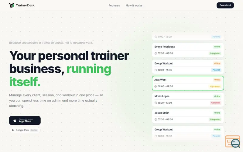 Screenshot of TrainerDesk