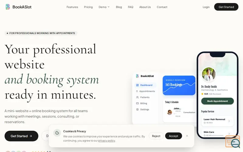 Screenshot of BookASlot