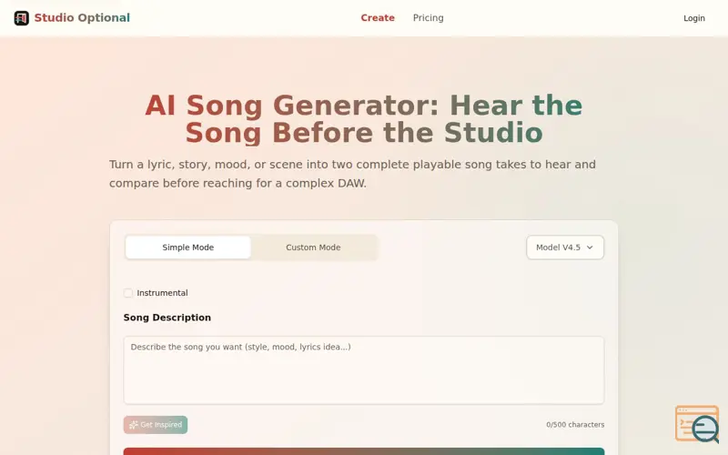 Screenshot of Studio Optional