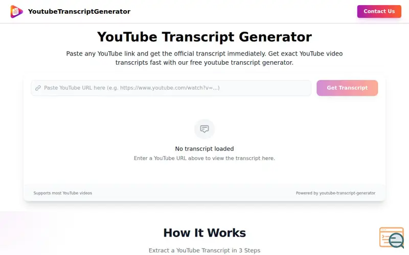 Screenshot of Youtube Transcript
