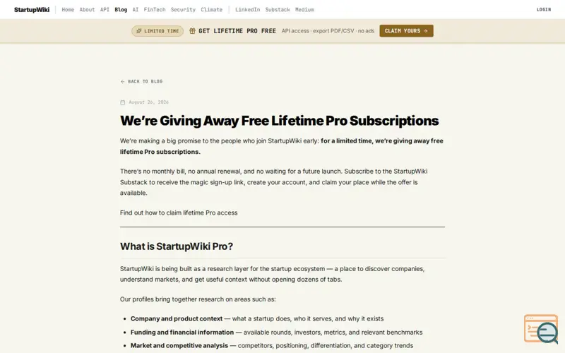 Screenshot of Startupwiki