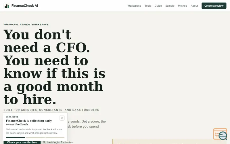Screenshot of Read Your Monthly Financial Report in 5 Minutes | FinanceCheck AI