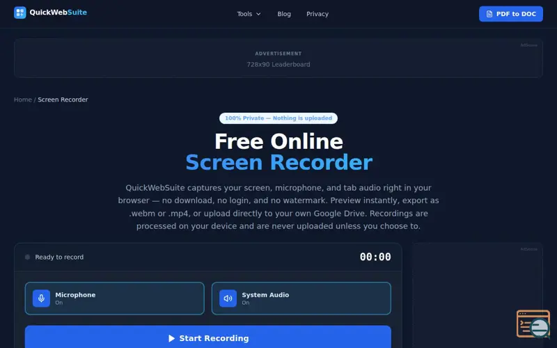 Screenshot of QuickWebSuite Screen Recorder