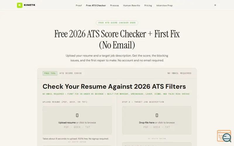 Screenshot of KINETK ATS Checker