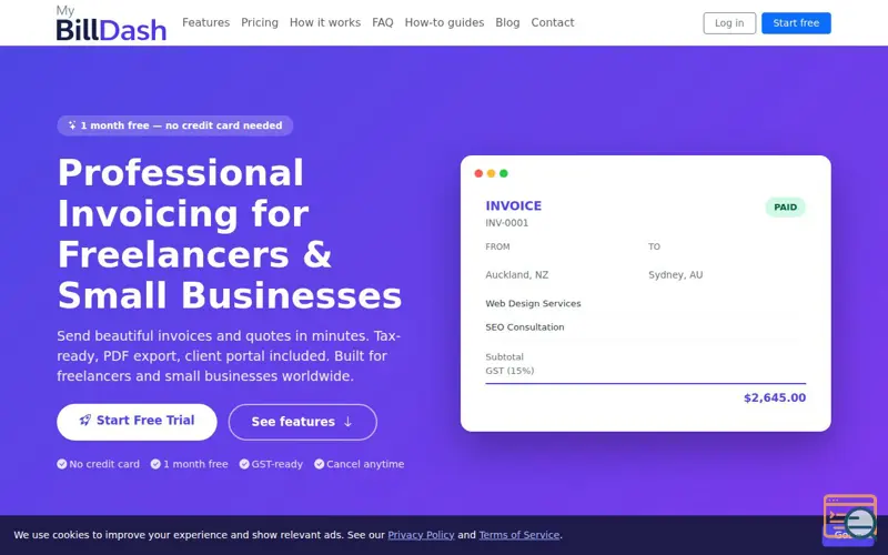 Screenshot of MyBillDash – Invoicing for Small Biz