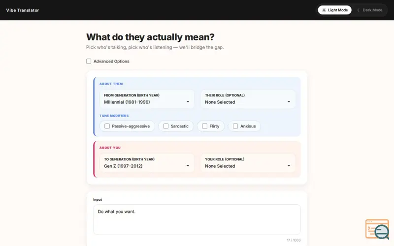 Screenshot of Vibe Translator — Say What They Really Meant