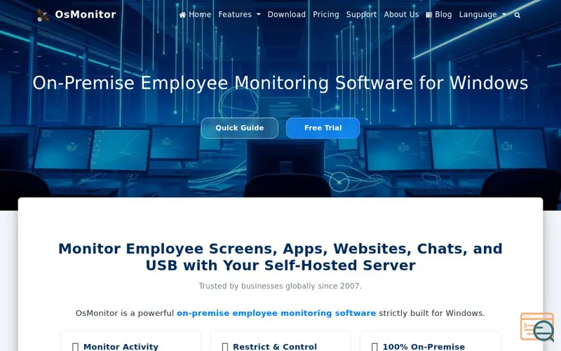 Screenshot of OsMonitor Employee Monitoring Software, a launch using Hexo