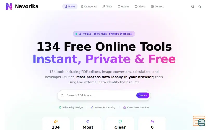 Screenshot of Navorika – 100+ Free Online Tools, Calculators & Utilities