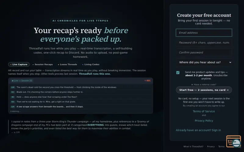 Screenshot of Threadfall, a launch using Ably