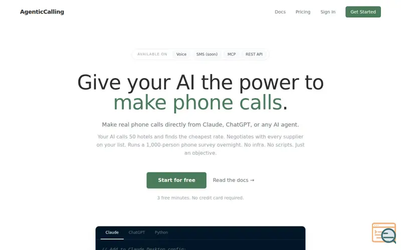Screenshot of AgenticCalling AI