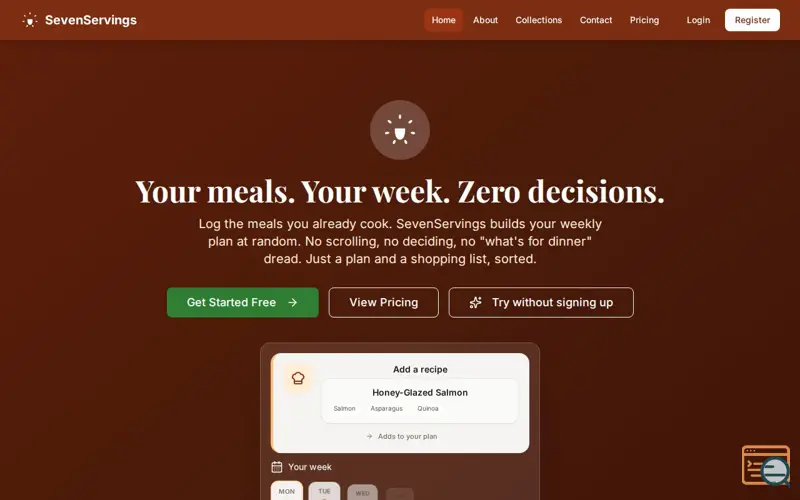 Screenshot of SevenServings - Meal Planner & Shopping List Generator