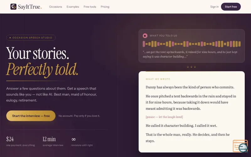 Screenshot of SayItTrue — Your stories. Perfectly told.