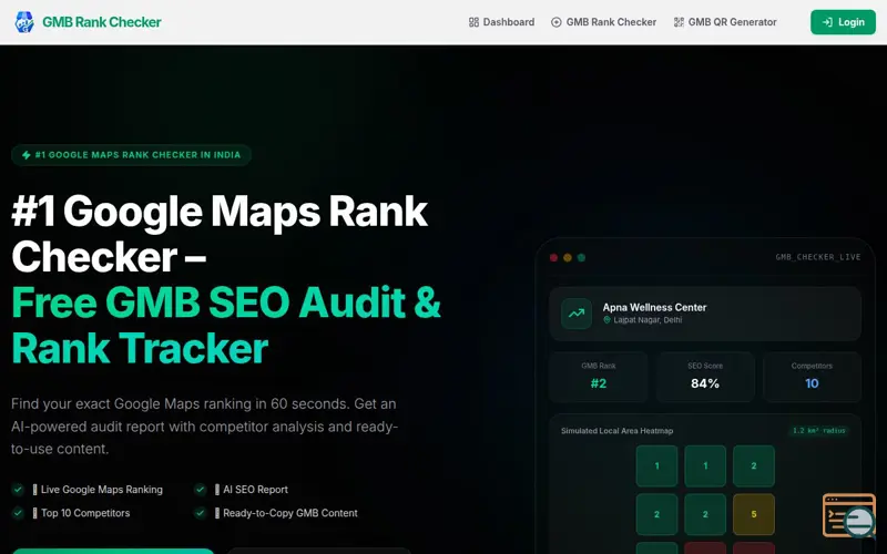 Screenshot of GMB Rank Checker - #1 Google Business Profile SEO & Rank Checker Tool