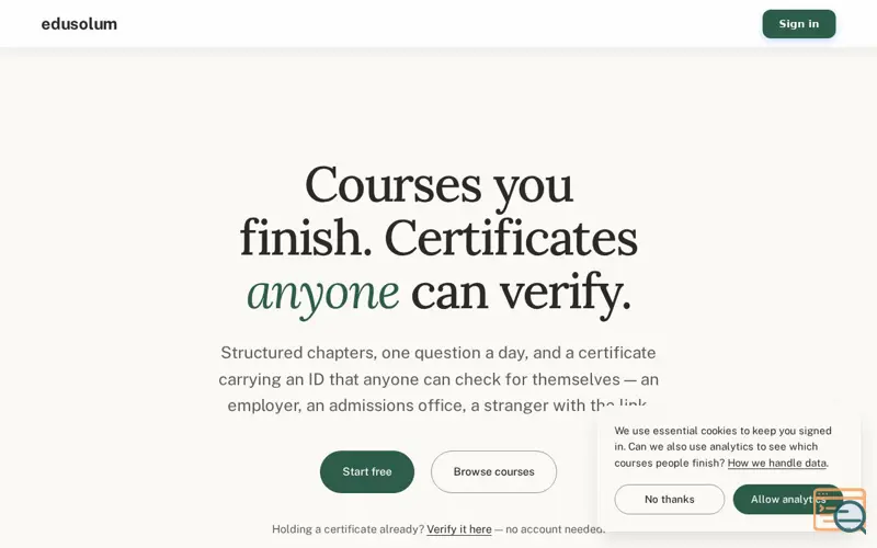 Screenshot of edusolum, a launch using SweetAlert2